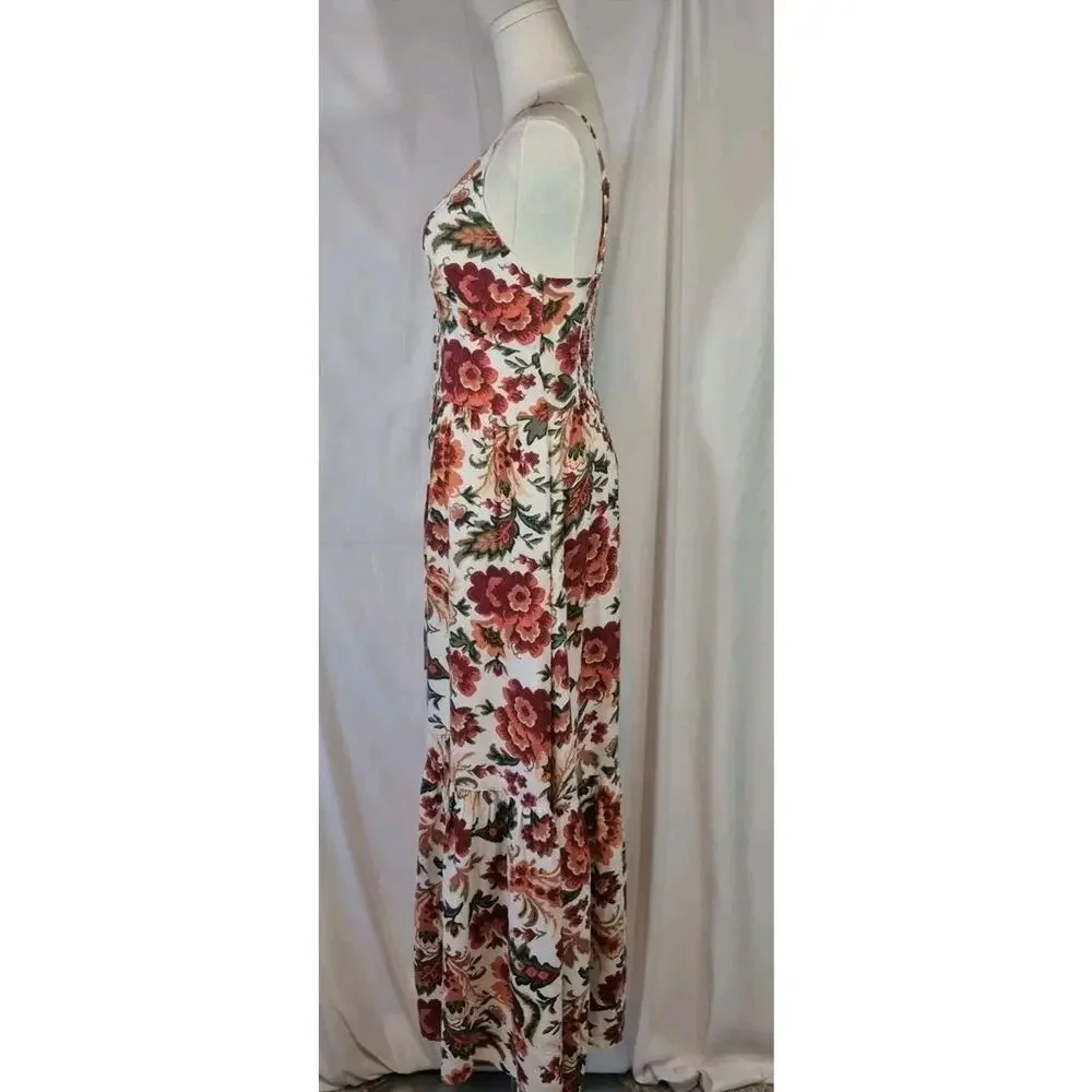 Abercrombie And Fitch Linen Blend Orange Green Floral Maxi Dress Small